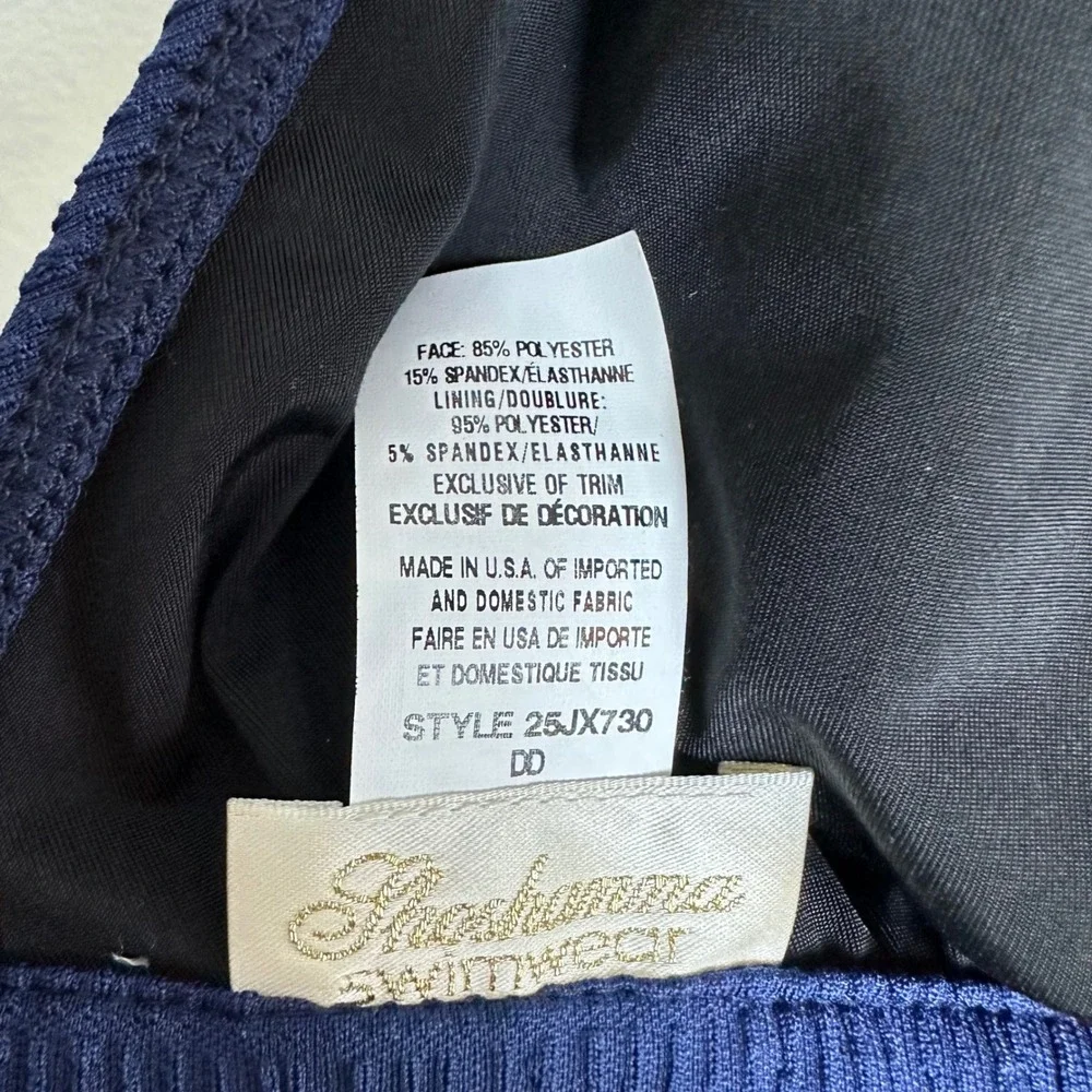 Shoshanna Navy Blue Textured Halter Bikini Top Gold Ring Detail DD NEW Luxury